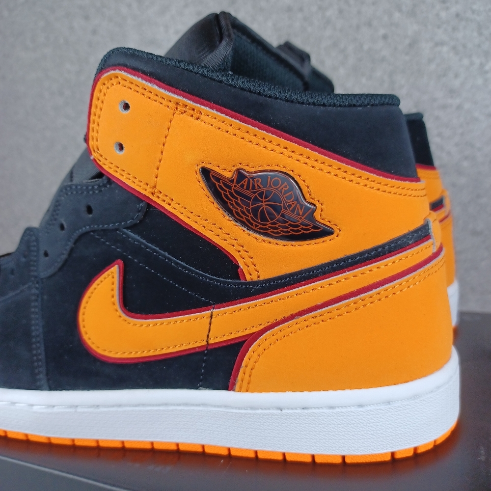 Nike Air Jordan 1 Mid Fat Tongue Black Vivid Orange - Men's Size 11 Shoes - Picture 6 of 12